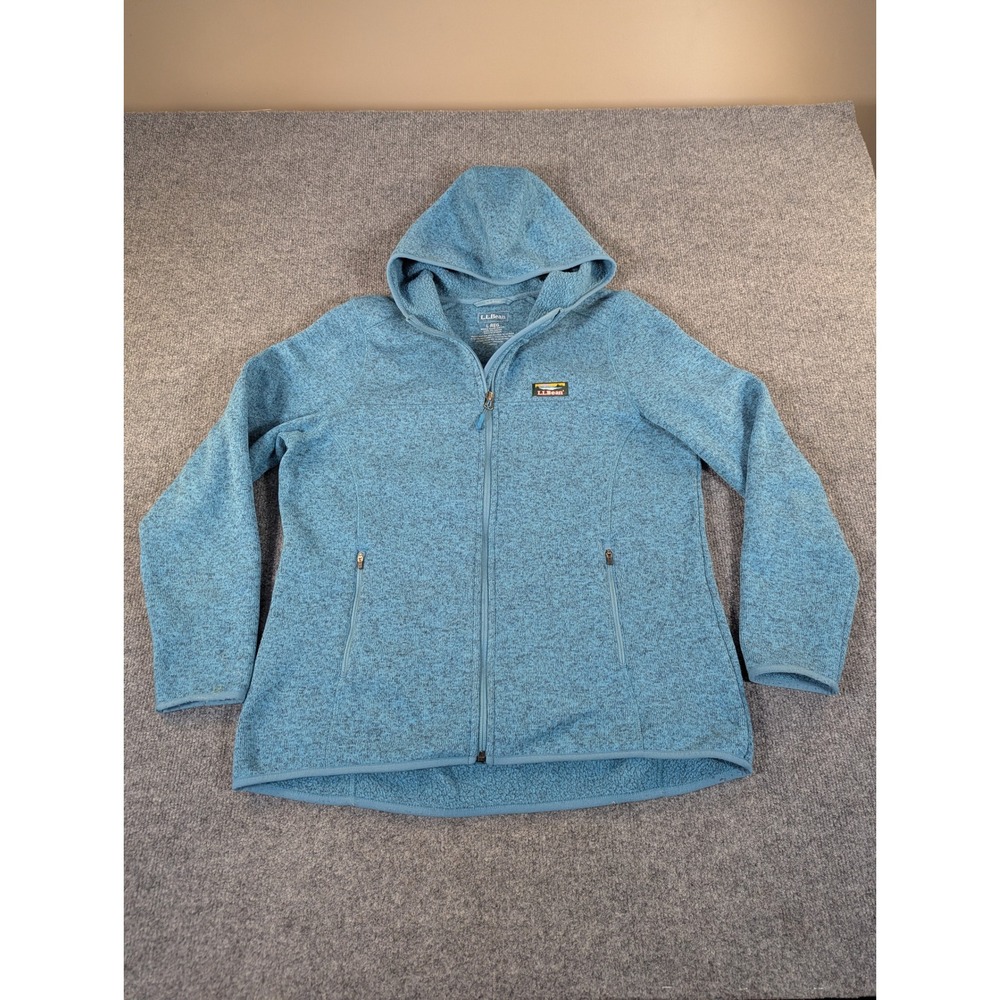 LL Bean Sweater Fleece Full Zip Hoodie Blue Heather Mens L 506406